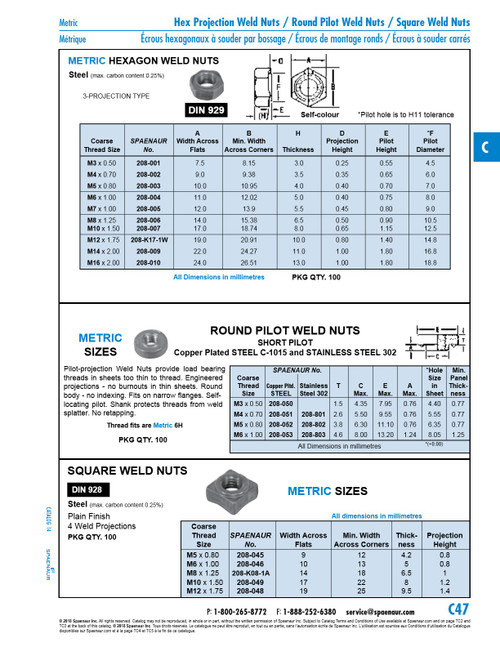 Square Weld Nut Din 928 M10 Cl 8 Steel Plain Finish Din 928/8 M10   208-049