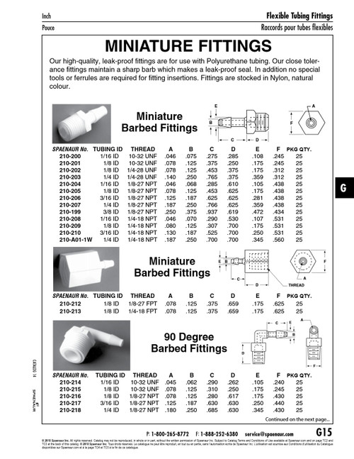 Miniature Barbed Fitting For 1/4" Tubing Id (1/8"-27 Npt) Nylon   210-207