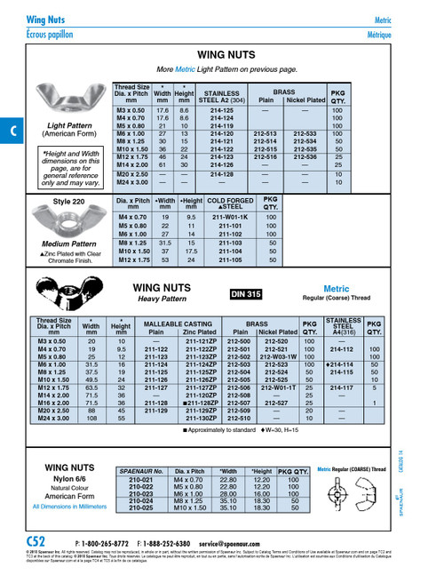 Wing Nut ~Uni 5448A M8 X 1.25 Pitch Low Carb Steel Cold Forged Zinc Plated   211-103