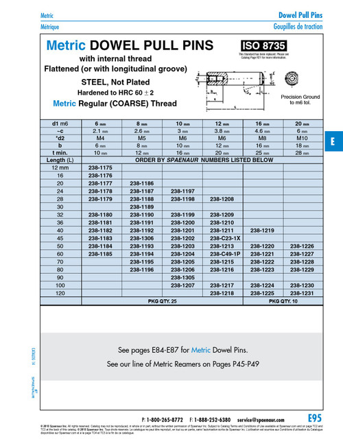 Precision Dowel Pin W/Internal Thread Din 7979D 20Mm X 60Mm Steel Plain Hardened & Ground Din 7979D 20X60   238-1227