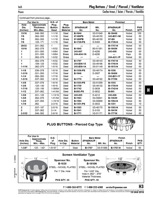 Pronged Plug Buttons For 1" Hole X .031/.093" Panel C1010 - Steel Plain   243-007