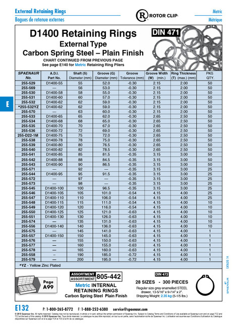 Retaining Ring External Din 471 82Mm Shaft Dia X 78.5Mm Groove Dia High Carbon Spring Steel Plain Din 471 82   255-540