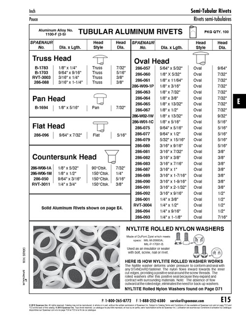 Semi-Tubular Rivet Oval Head 9/64" X 5/16" L (5/16" Head Dia) Aluminum   286-075