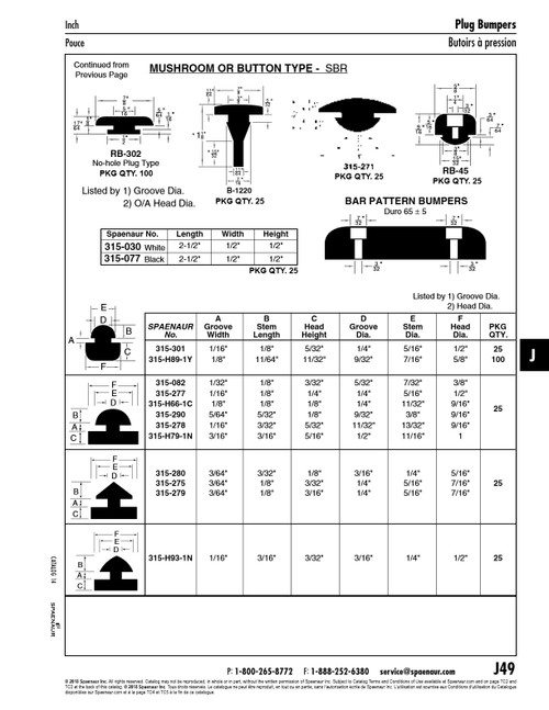 Button Type Rubber Bumper 3/8" Od X 1/32" Gr Th X 1/4" Th X 5/32" Gr Sbr Compound Black 55-65 Duro   315-082