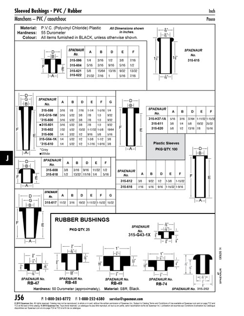 Rubber Bushing 3/16" Id X 5/8" Od X 1/2" Stem Dia Sbr Black 60 Duro   315-252