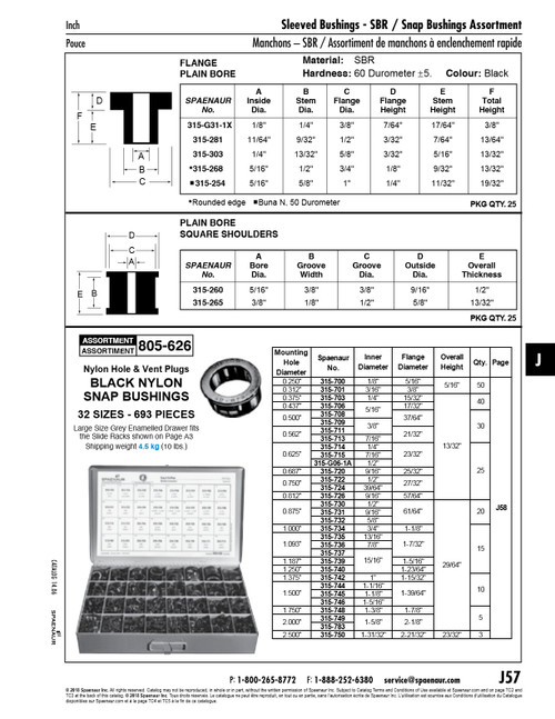 Rubber Bushing 1" Od X 5/16" Id X 5/8" Stem Dia Sbr Black 60 Duro   315-254