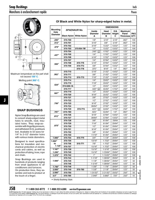Snap-In Bushing .562" X 5/16" X 21/32" X 13/32" X .125" Nylon Black   315-710