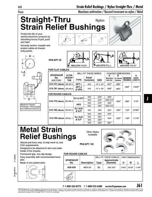 Straight-Thru Strain Relief Bushing .625" Mounting Hole Dia X .125" Thk X 37/64" Body Lgth Nylon Colour Black   315-782