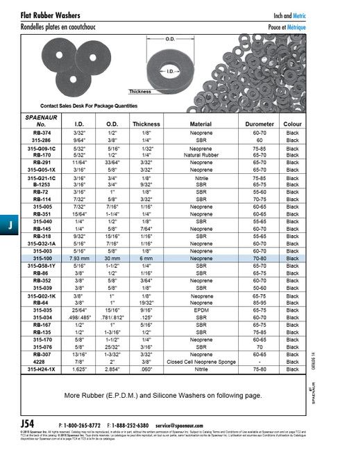 Neoprene Washer Lathe Cut 3/16" Id X 5/8" Od X 3/32" Th Neoprene Black 65-70 Duro   315-G05-1X
