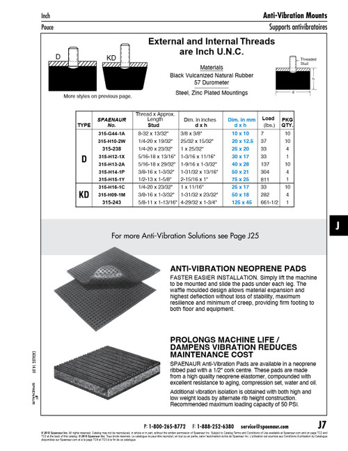 Single-Ended Anti-Vibration Mount #8-32 Unc (10X10) Vulcanized Natural Rubber Duro 57   315-G44-1A