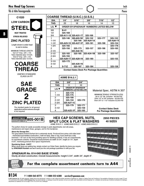 Hex Head Cap Screw 5/16"-18 Unc X 3" Lg Grade 2 Low Carbon Steel Zinc Plated   325-A28-1N