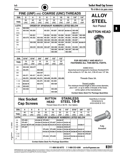 Button Head Hex Socket Cap Screw 5/16"-18 Unc X 3/4" Lgth 18-8 Stainless Steel Ansi B18.3   370-C19-1Y