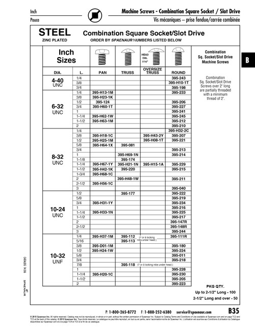 Machine Screw Slot/Sq Socket Pan Hd #6-32 Unc X 1 1/2" Low Carbon Steel Zinc Plated   395-H63-1M