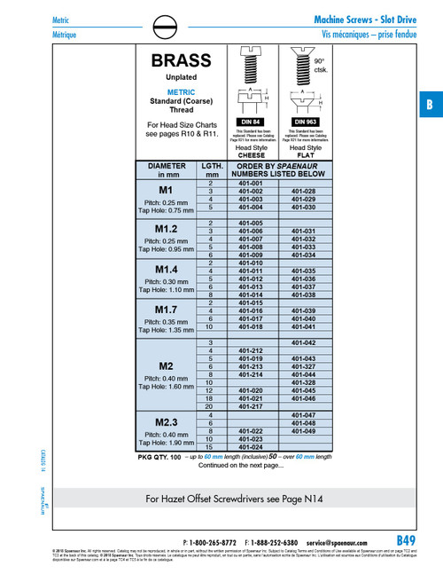 Machine Screw Cheese Slot Hd Din 84 M1.4 X 0.30 X 6Mm Brass Din 84/Br M1.4X6   401-013