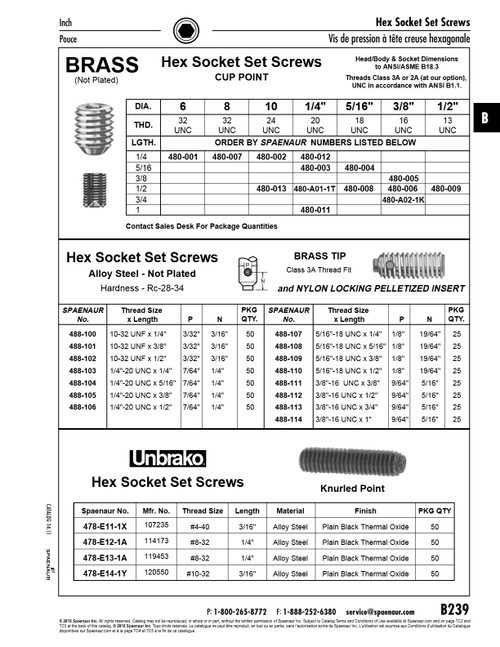 Hex Socket Set Screw Cup Point 5/16"-18 Unc X 1/2" Long Brass Plain Ansi B18.3   480-008