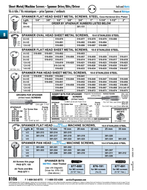 Tamperproof Tapping Screw Spanner Flat Head #14 X 1/2" Type A 18-8 Stainless Steel   516-832