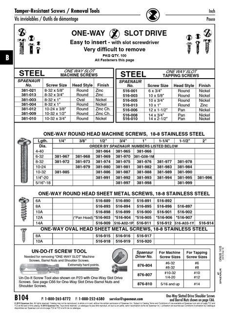 Tapping Screwround One-Way Slot Hd #6 X 1" Lg Type A 18-8 Stainless Steel   516-891