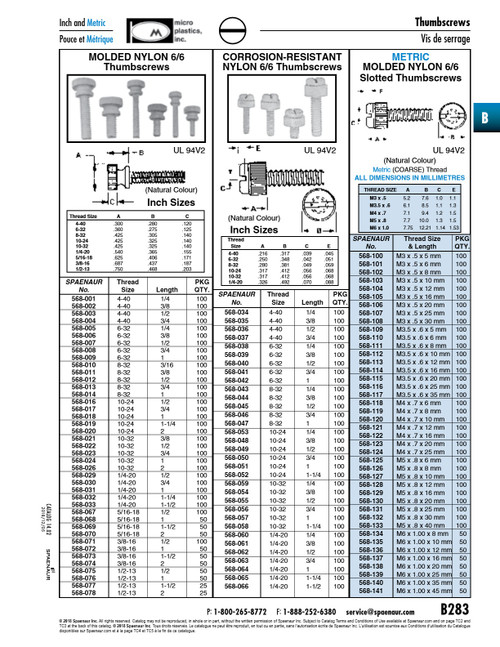 Thumb Screw Knurled #10-32 Unf X 1/2" Molded Nylon 6/6(Ul94V2) Natural   568-022