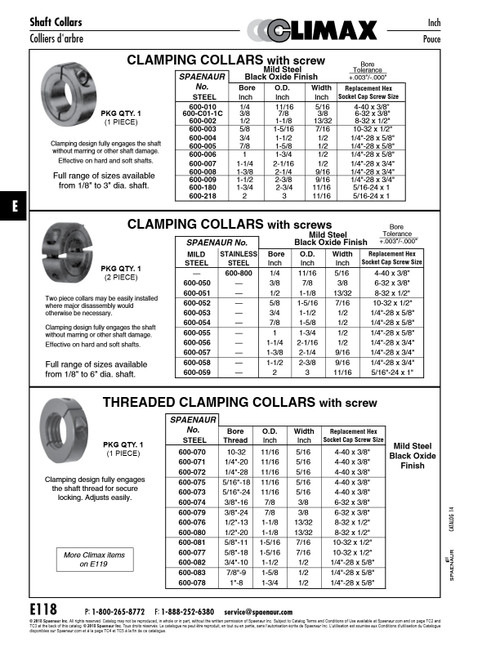 One Piece Threaded Clampng Collar 1/4"-28 Bore Thread Steel Black Oxide   600-072