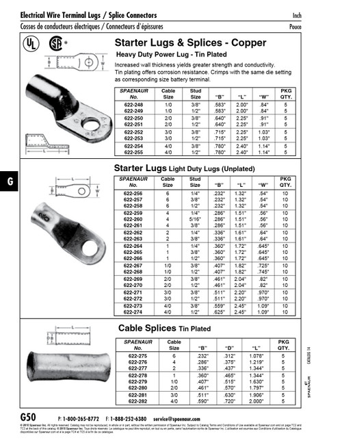 Light Duty Starter Lug #3/0 Cable 3/8" Stud Copper   622-271