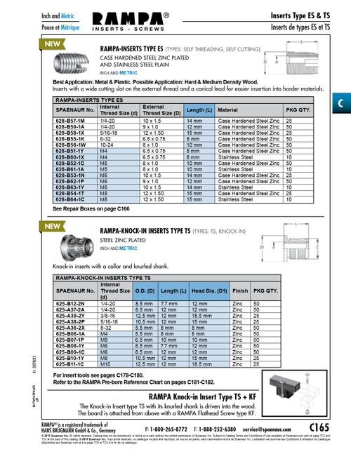 Rampa Knock-In Insert Type Ts With Collar And Knurled Shank 12Mm X 7.7Mm Lgth 1/4-20 Unc Inside Thread Steel Zinc Plated   625-B12-2N