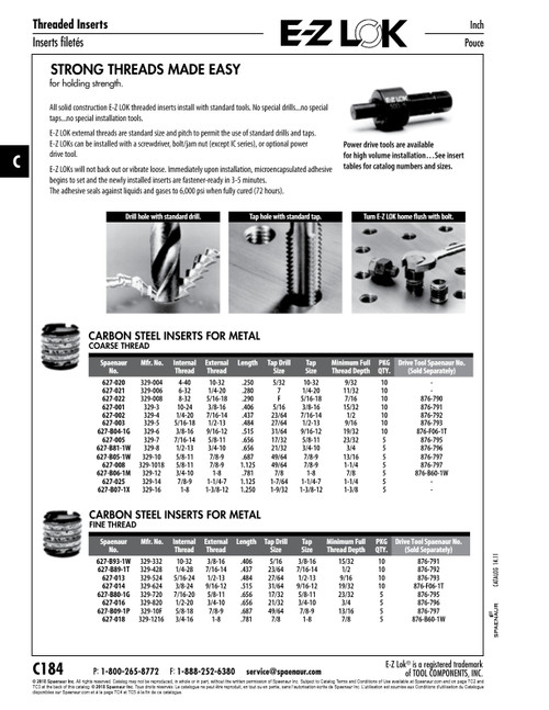 E-Z Lok Threaded Insert Self- Locking External Thread 5/16"-18 Unc Internal Thrd 1/2"-13 External Thrd .484" Lgth Steel Black Oxide   627-003