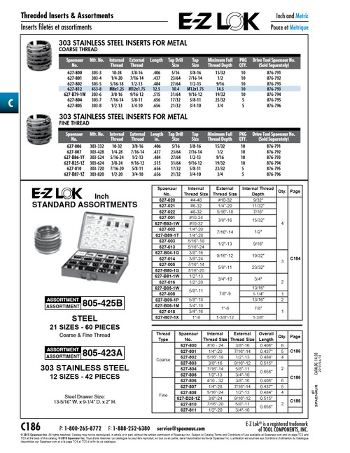E-Z Lok Threaded Insert Self Locking Thread 5/16"-18 Unc Internal Thrd 1/2"-13 Unc External Thrd .484" Lgth 303 Stainless Steel Passivated   627-802