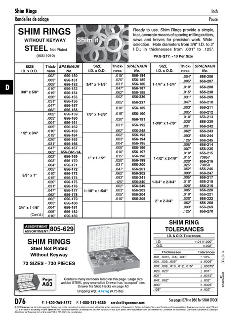 Arbor Shims Without Keyway 7/8" Id X 1 3/8" Od X .005" Thk Steel Aisi 1010 Plain Finish   656-237