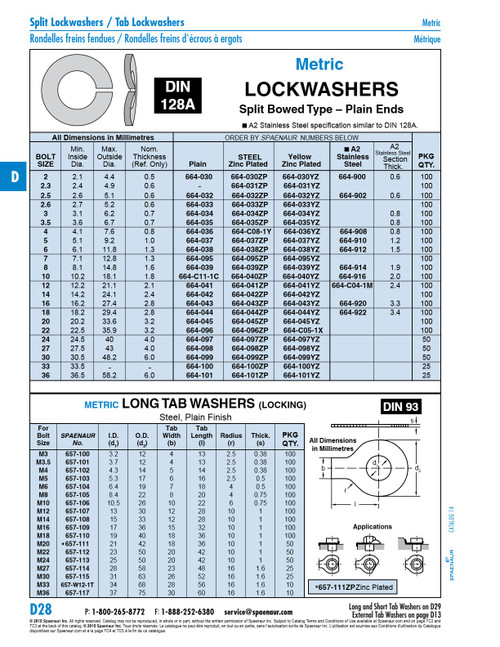 Bowed Split Lockwasher Din 128A M30 Spring Steel Zinc Plated Din 128A/St-Zp M30   664-099ZP
