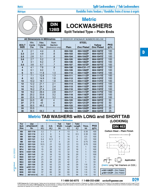 Twisted Split Lockwasher Din 128B M2.5 Spring Steel Yellow Zinc Plated Din 128B/St-Yz M2.5   664-104YZ