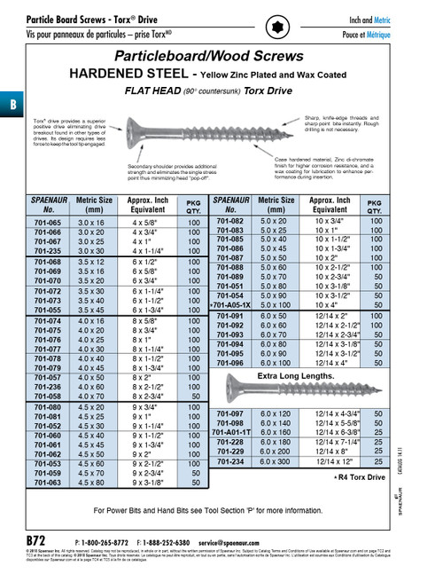 R2 Torx Flat Head Particleboard & Wood Screw #12/14 X 8" (6Mm X 200Mm) Hardened Steel Yellow Zinc   701-229