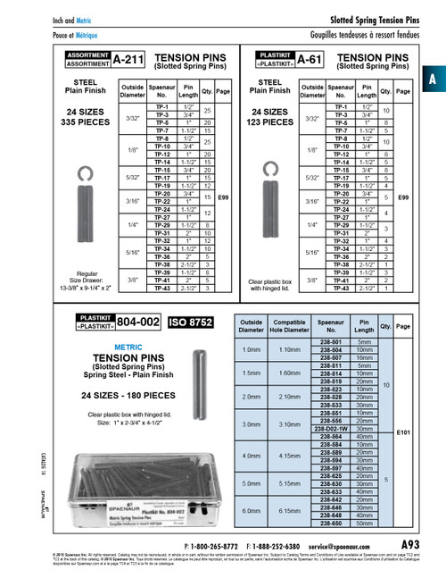 Plastikit Of Slotted Spring Pins 24 Metric Sizes 180 Pcs Iso 8752 Spring Steel Plain   804-002