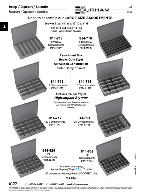 16 Compartment Storage Drawer 18" L X 12" D X 3" H Steel Gray Baked Enamel   814-716