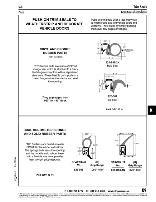 Push-On Trim Seal For .060" To .079" Flange Thk X 82 Ft Epdm   825-085