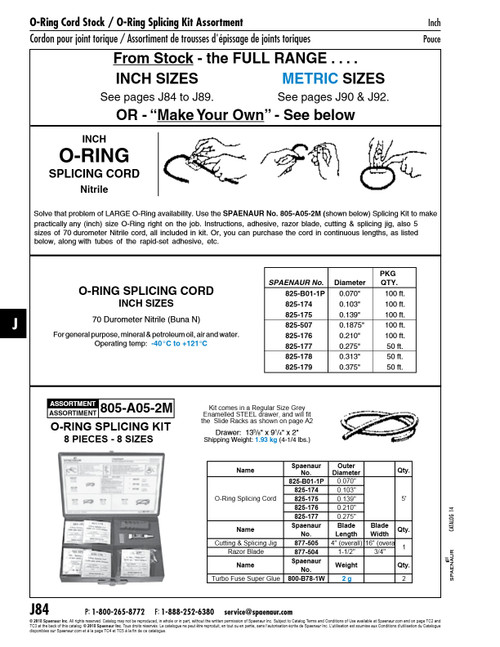 O-Ring Splicing Cord 70 Duro 0.139" Dia Actual +/- .007" 100 Ft Nitrile 70   825-175