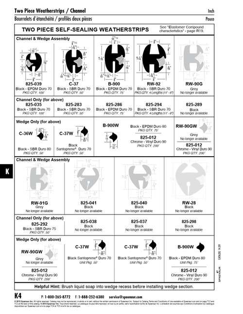 Self-Sealing Wedge-Tite Weatherstrip Channel Only 11/16" O/A Ht X 5/8" Wide X 100 Ft Black Epdm Compound 70 Durometer   825-B47-1X