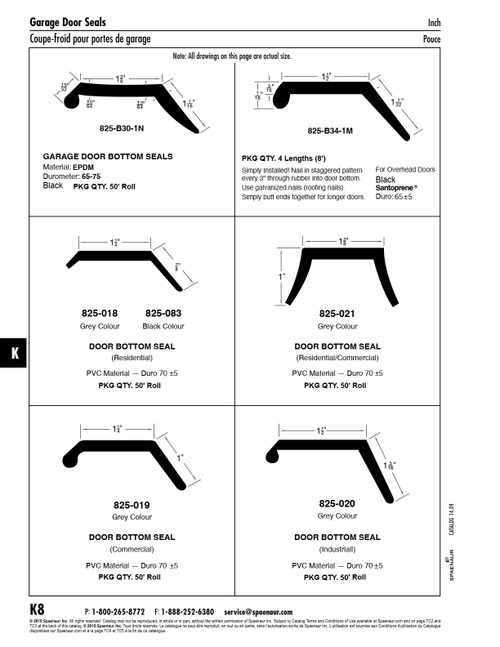Garage Door Bottom Seal 50' Roll 75 +- 5 Duro Flexible Vinyl (Pvc) Light Grey   825-B56-1K