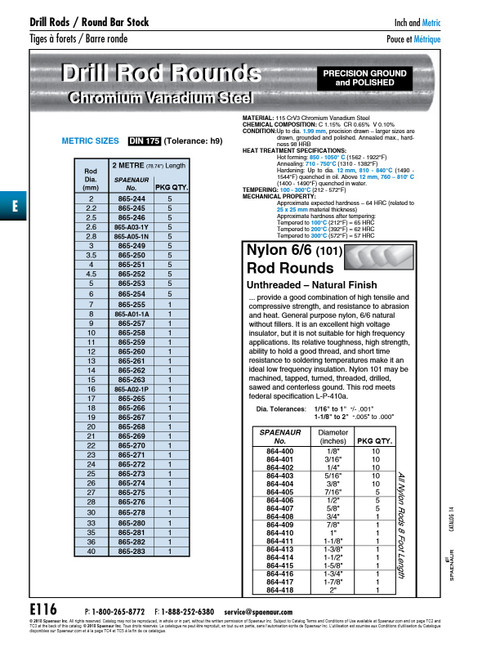 Drill Rod Round H9 Tolerance Ground Polished 7Mm Dia X 2 Metre Length Cv Steel Plain Finish Din 175/Cv 7X2Mtr   865-255