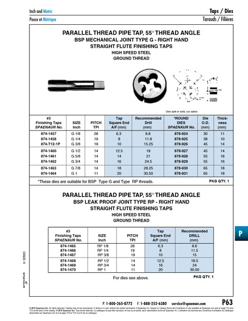 Parallel Thread Pipe Tap - 55 Degree Thread Angle Finishing Taps G7/8 - 14 High Speed Steel Ground Thread   874-1463