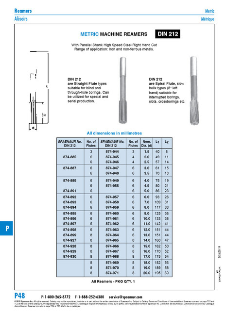 Straight Flute Machine Reamer With Straight Shank 14 Mm High Speed Steel Din 212C 14   874-927