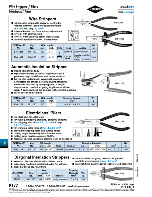 Electricians' Plier 160Mm (6 1/4") Lgth Chrome Vanadium Steelpolished Head Plastic-Coated Handles   876-1224