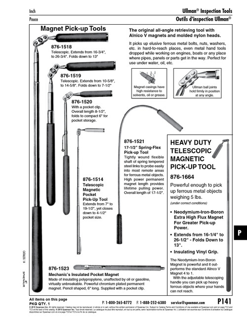 Telescopic Magnetic Pick-Up Tool With Rotating Head Extends From 4-1/2" To 19" Neodymium-Iron-Boron Magnet   876-1514