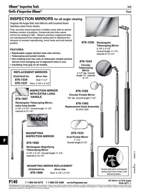 Circular Inspection Mirror Pocket Size 7/8" Dia. 7-1/2" Long   876-1529