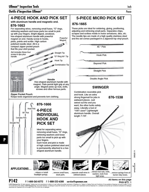 Pick-Up Tool Reversible Pick & Hook 7-7/8" Aluminum Handle   876-1538