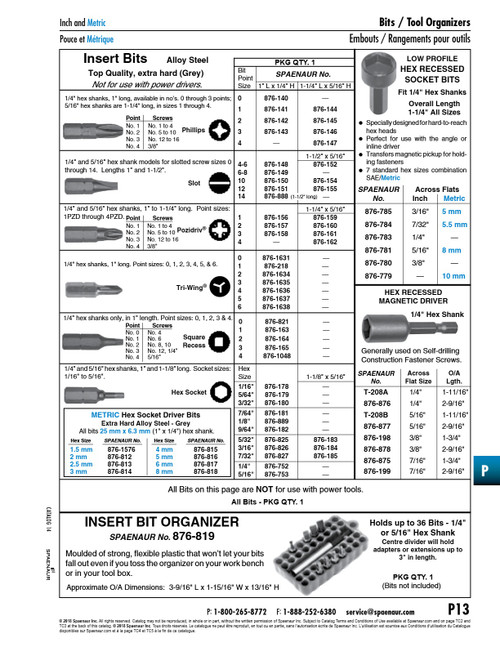 Square Recess Screw Bit #3 (1" Lg X 1/4" Hex) Alloy Steel Extra Hard (Grey)   876-165