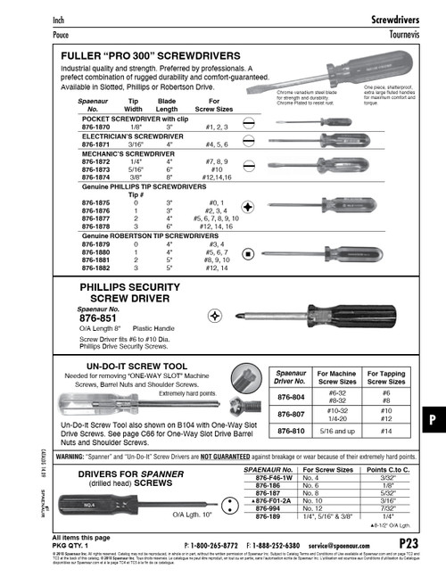 Robertson Screwdriver #1 X 4" Blade Screw Size #567   876-1880