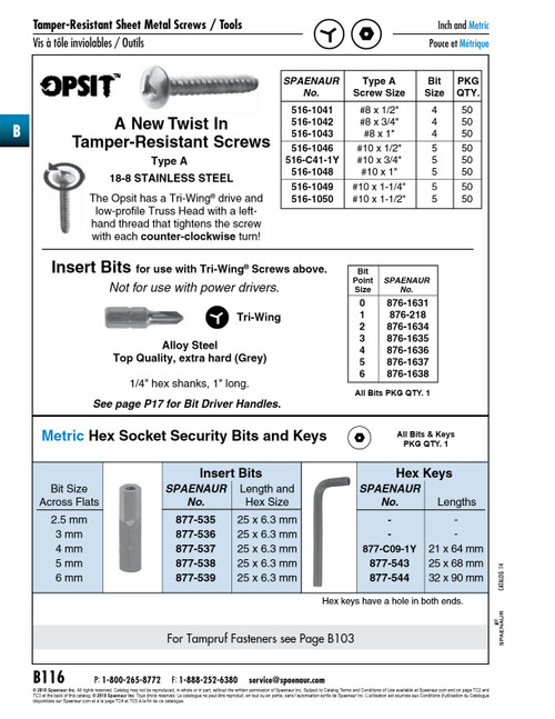 Hex Key For Pin Hex Socket Security Screws 6Mm Across Flats Alloy Steel   877-544