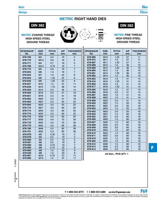 Hexagon Die Din 382 Fine Pitch M35 X 1.50 High Speed Steel Ground Thread Din 382/Hss/Fine M35X1.5   878-920
