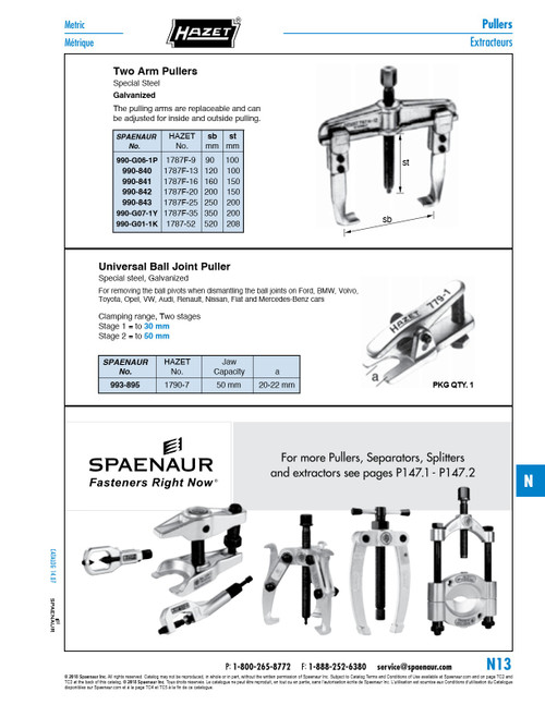 Adjustable Two Arm Puller With Replaceable Arms 90Mm Spread X 100Mm Reach Special Steel Galvanized   990-G06-1P