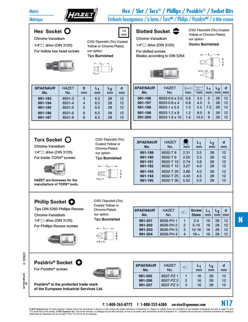 1/4" Drive Socket With Torx Bit For Internal Torx Head Screws T10 Torx Chrome Vanadium Cvd-Titannitrit (Tin) Coated Yellow Or Chrome Plated Our Choice   991-191
